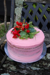 pink semi naked cake
