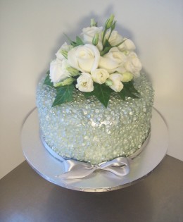 Silver Sequin Cake $299 (seasonal flowers)