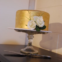Gold Cake with silk roses $249