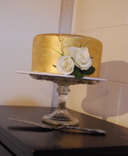 Gold Cake with silk roses $249