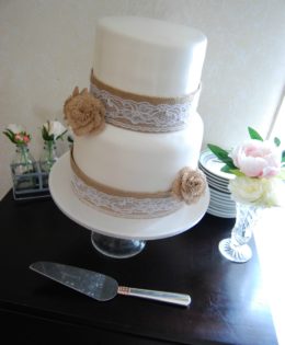 Hessian and Lace Wedding Cake $495