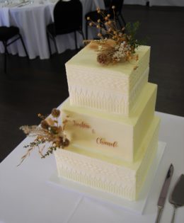 Square Stencil Wedding Cake $799 (70-80 dessert serves)