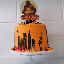 Godzilla Cake with Stencil Buildings $265