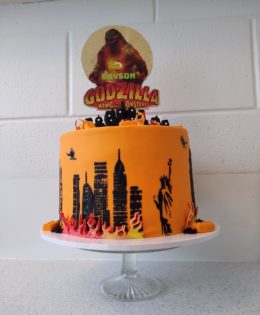 Godzilla Cake with Stencil Buildings $265